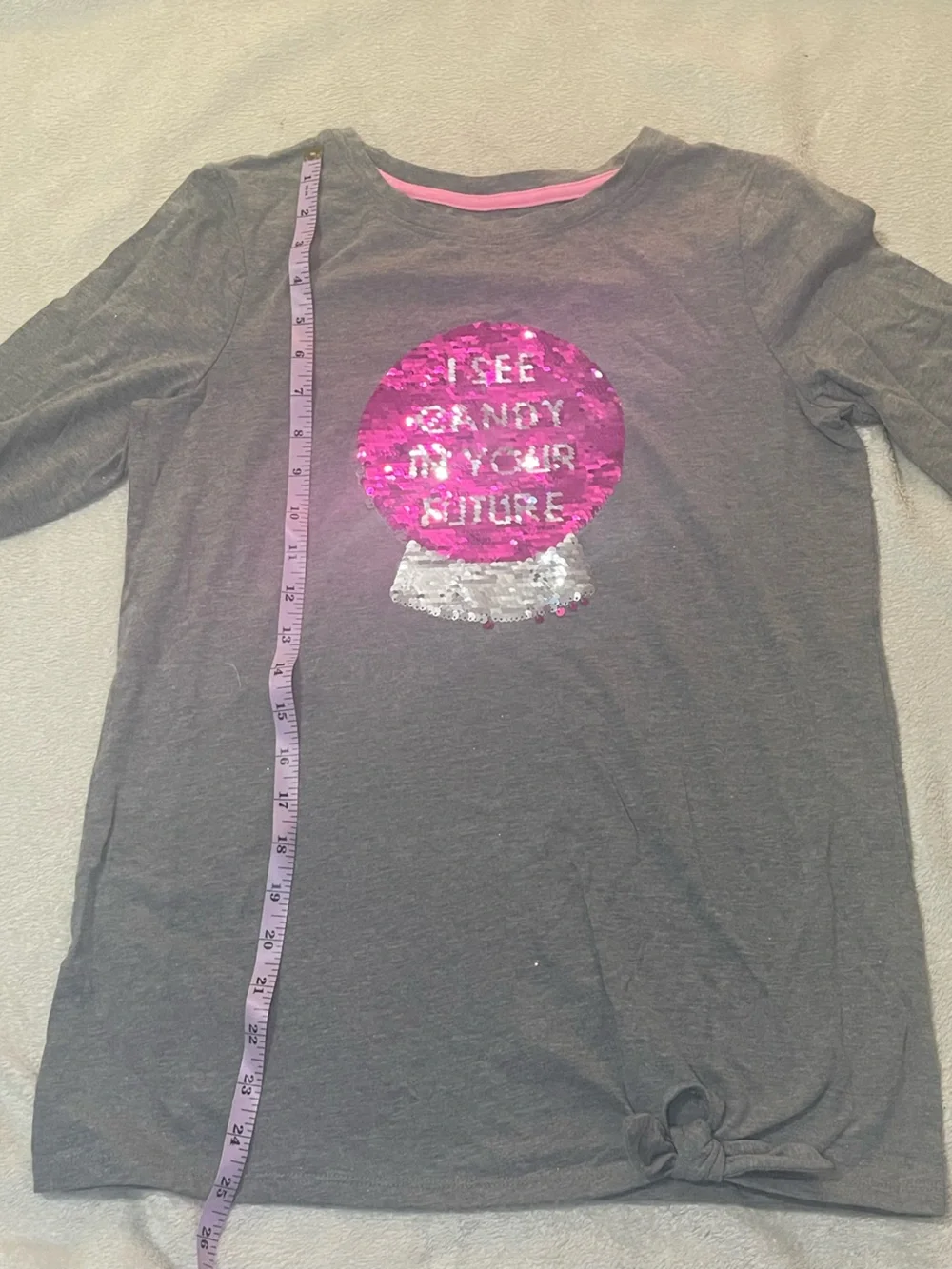 Girls Cat & Jack Gray Sequin Crystal Ball Long Sleeve Tie Front Top XL NWT